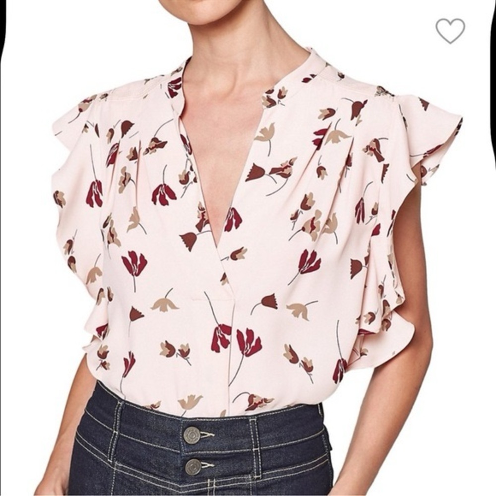 JOIE Ashtina Light Pink Floral Ruffle sleeve V neck  Blouse medium NWT